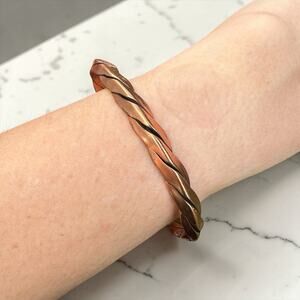 Carinated Copper Twist Cuff Bracelet Southwest Signed Vintage Braided Rope Mens